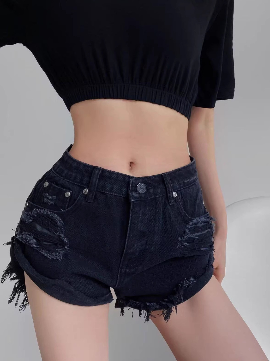 여성용 로우 웨이스트 디스트레스드 데님 반바지 Y2K  - Shorts Denim Frayed 리뷰 및 가격