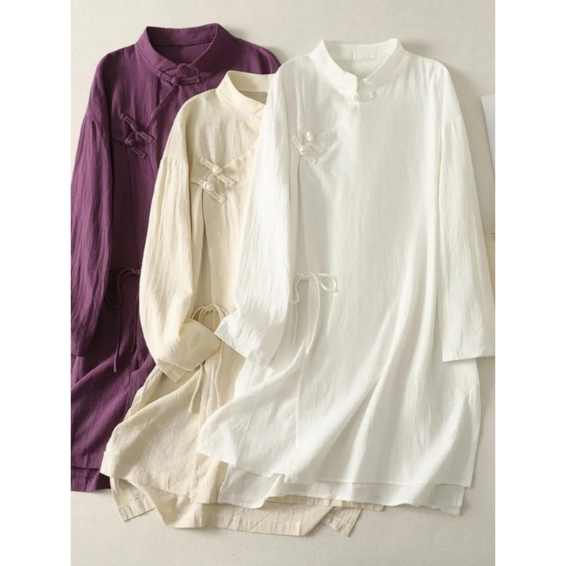 여성용 중국풍 개구리 단추 리넨 튜닉 드레스 스탠드 칼 - Linen Dress Wrap 리뷰 및 가격