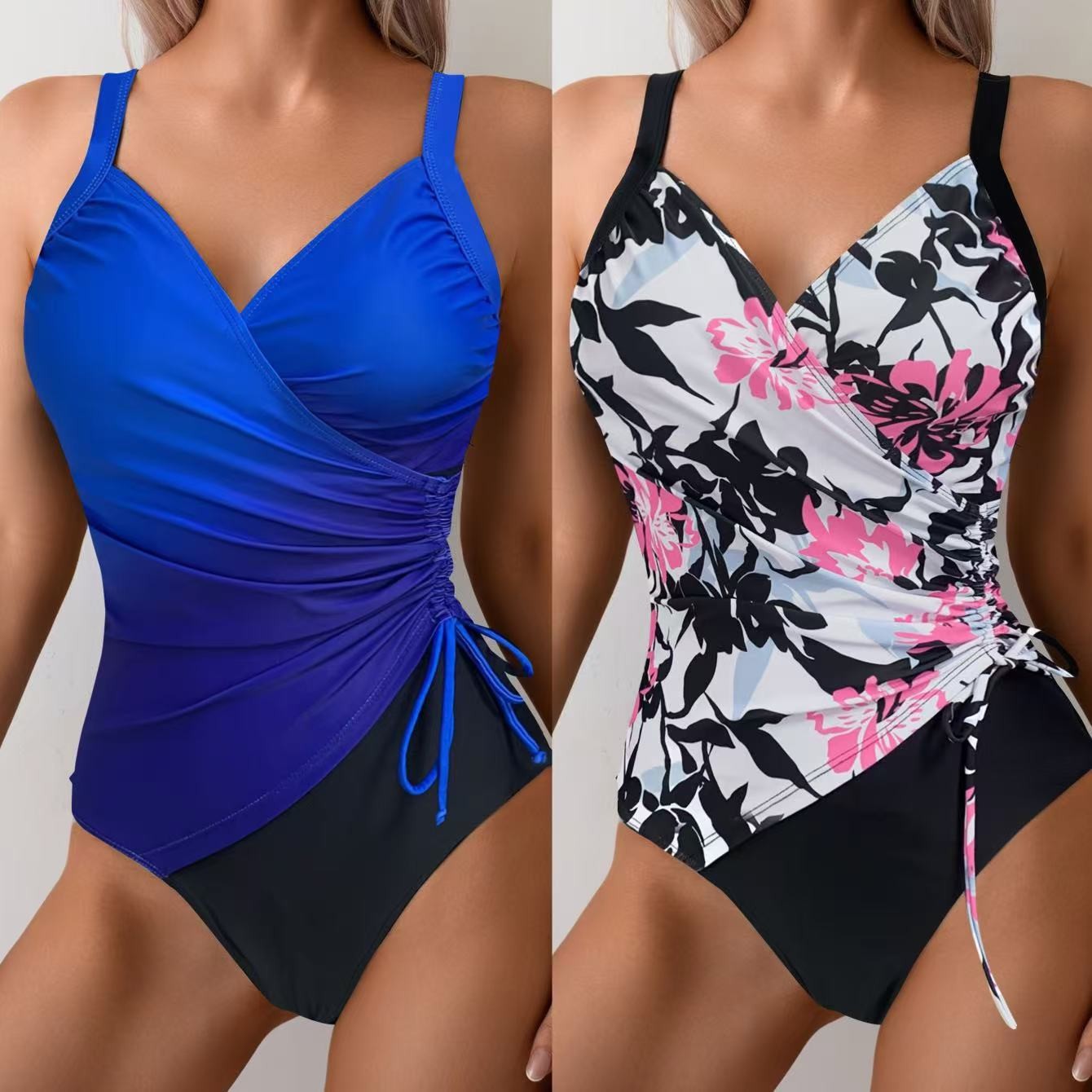 여성 탱키니 뱃살 보정 비키니 민소매 V넥 수영복 사이 - Swimsuit Bikini Ruched 리뷰 및 가격