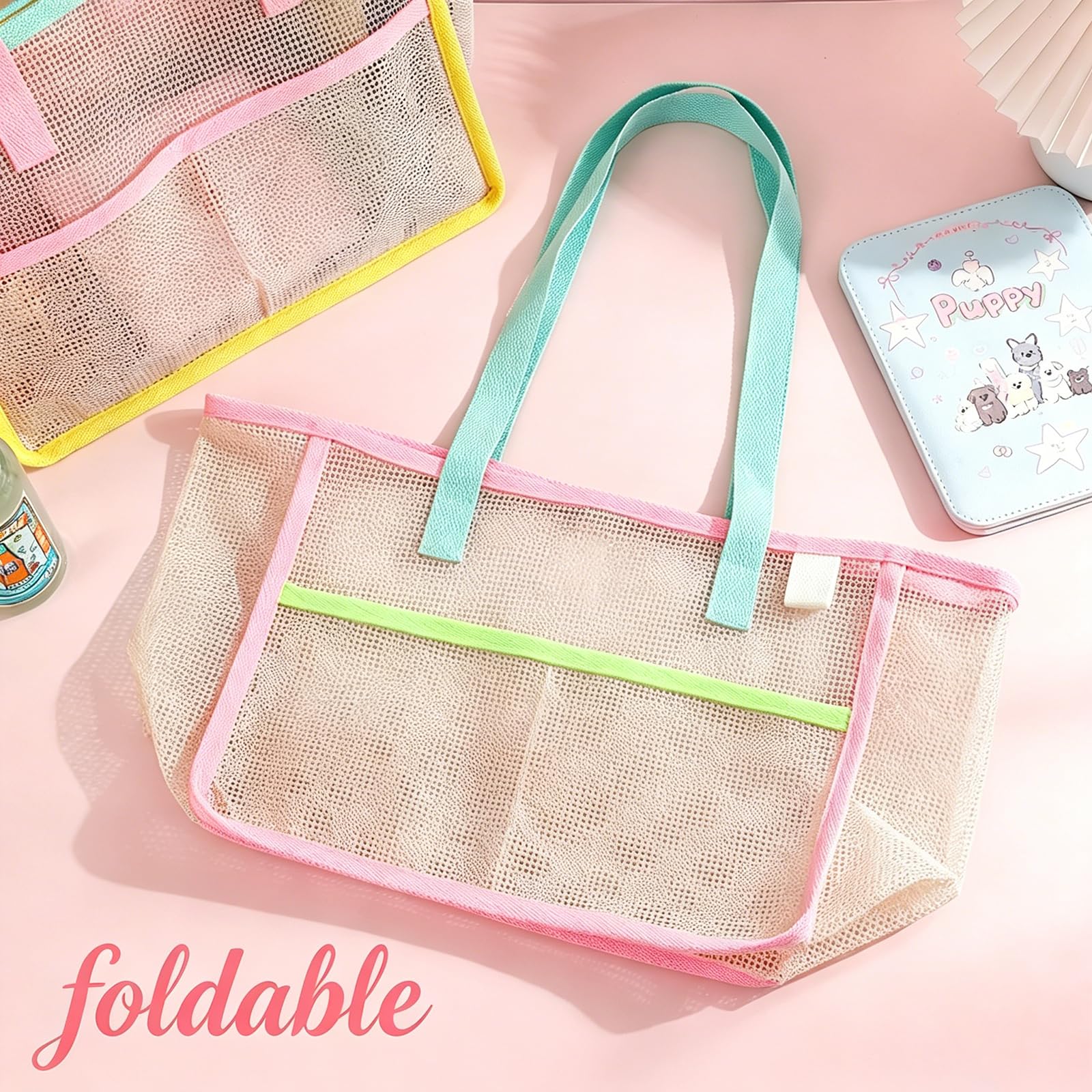 여성용 비치백, 화려한 접이식 그물망 모래 가방, 여행 - Tote Bag Beach 리뷰 및 가격