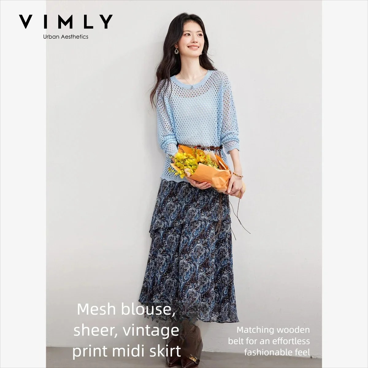 VIMLY 여성 투피스 세트 2026 가을 패션 우아한 - Midi Skirt Floral 리뷰 및 가격