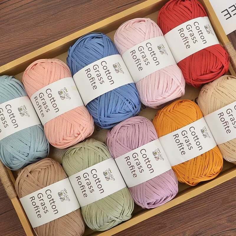 새로운 멀티 컬러 라피아 면사 플랫 리본 크로셰 실 여 - Crochet Bag Raffia 리뷰 및 가격