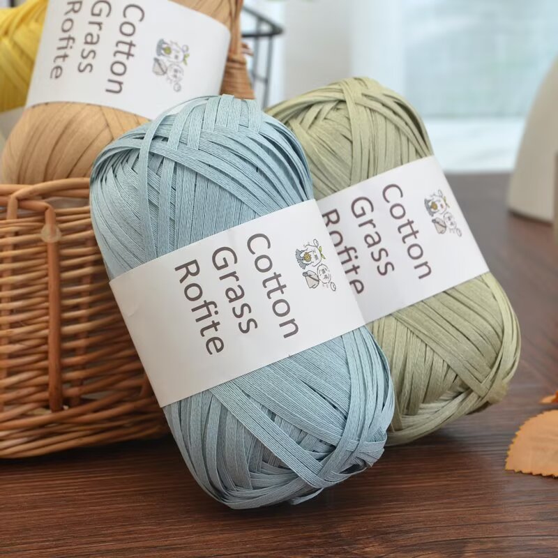 새로운 멀티 컬러 라피아 면사 플랫 리본 크로셰 실 여 - Crochet Bag Raffia 리뷰 및 가격