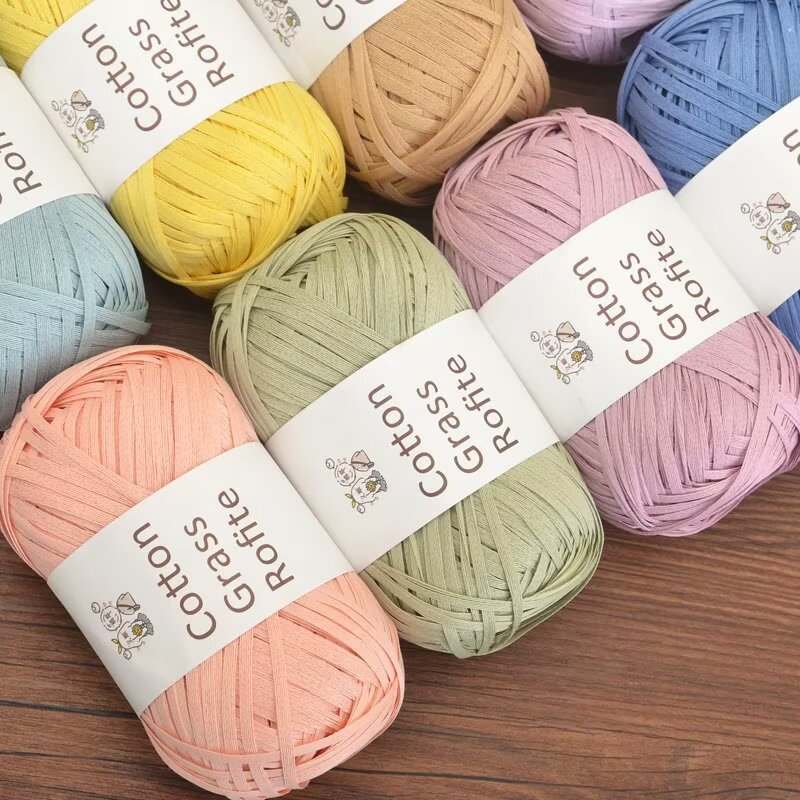 새로운 멀티 컬러 라피아 면사 플랫 리본 크로셰 실 여 - Crochet Bag Raffia 리뷰 및 가격