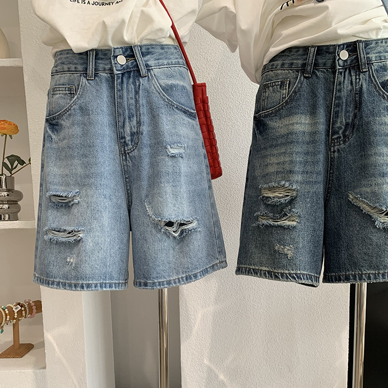 데님 반바지 여성 청바지 빈티지 스트레이트 팬츠 루즈핏 - Shorts Denim Frayed 리뷰 및 가격