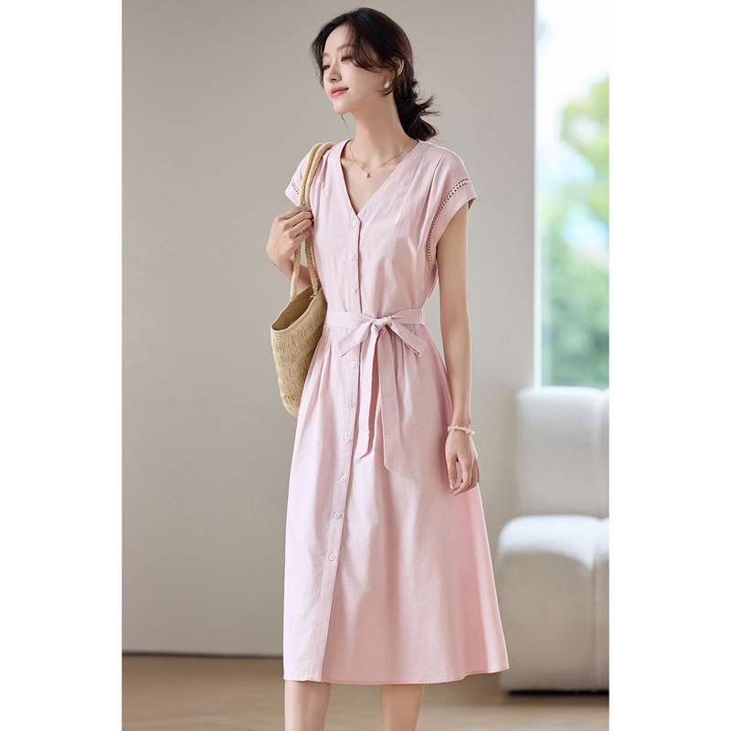 SENTUBILA 여성용 미디 핑크 드레스 코튼 V 넥 - Linen Dress Wrap 리뷰 및 가격