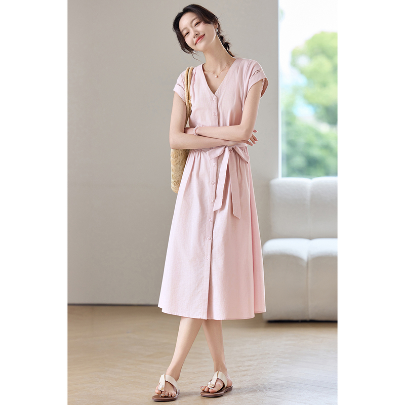 SENTUBILA 여성용 미디 핑크 드레스 코튼 V 넥 - Linen Dress Wrap 리뷰 및 가격