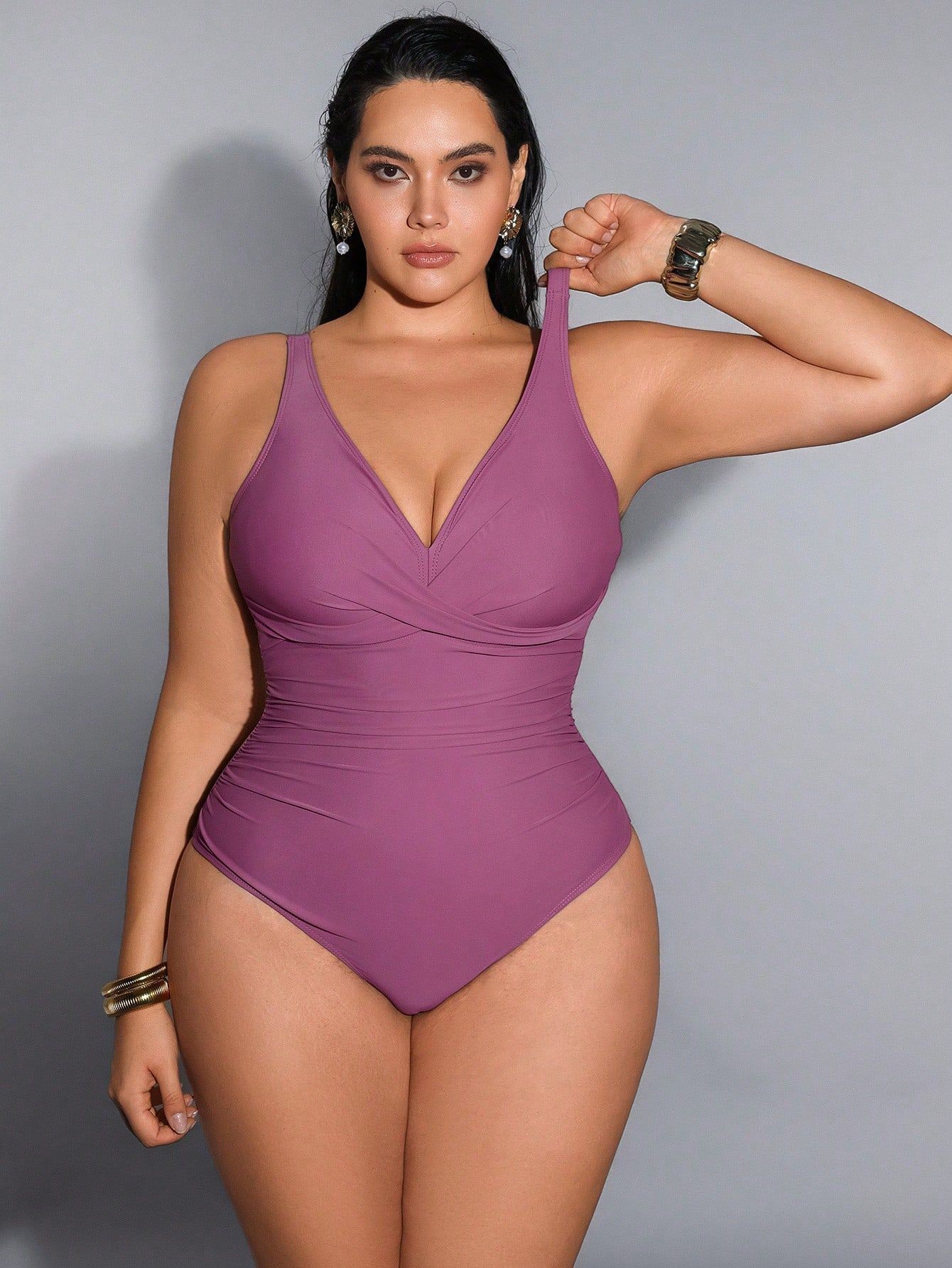 2026 수영복 여성 플러스 사이즈 V넥 주름 허리 마 - Swimsuit Bikini Ruched 리뷰 및 가격