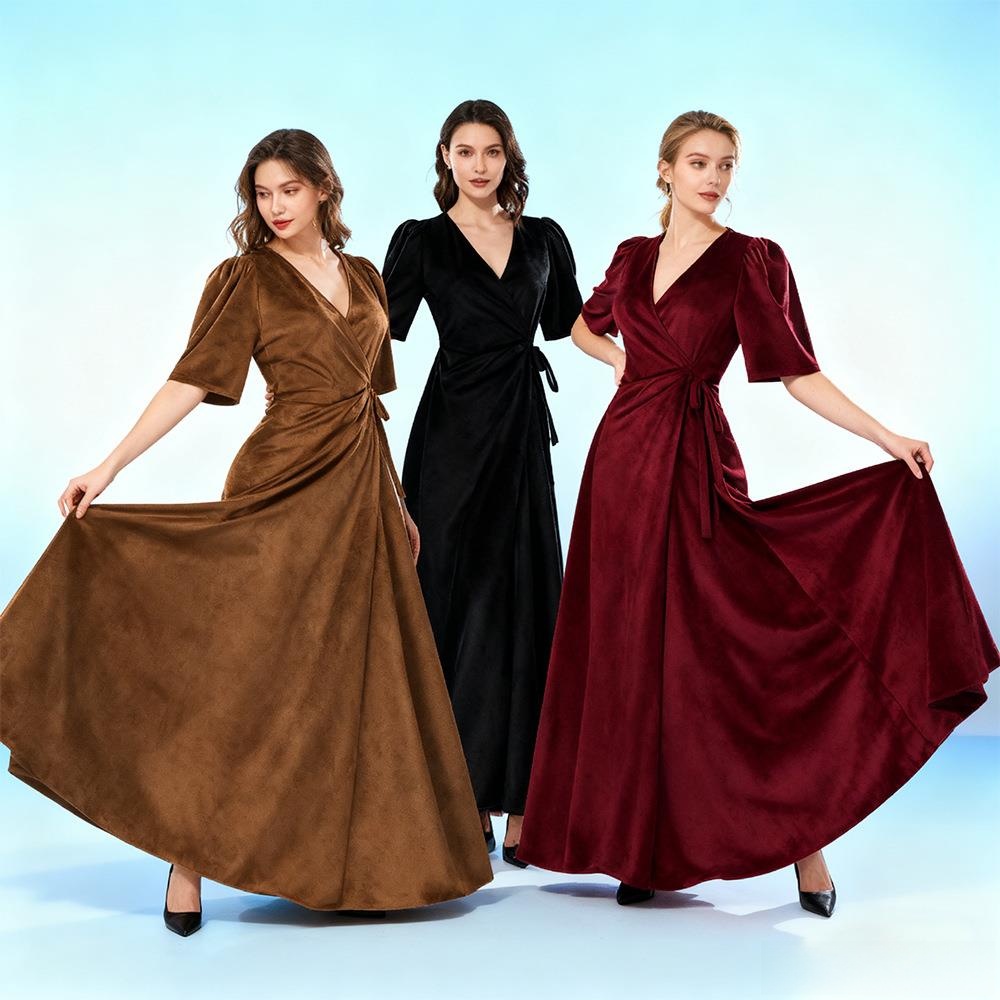 여성용 롱 V넥 랩 슬림 솔리드 컬러 벨벳 드레스 중세 - Linen Dress Wrap 리뷰 및 가격