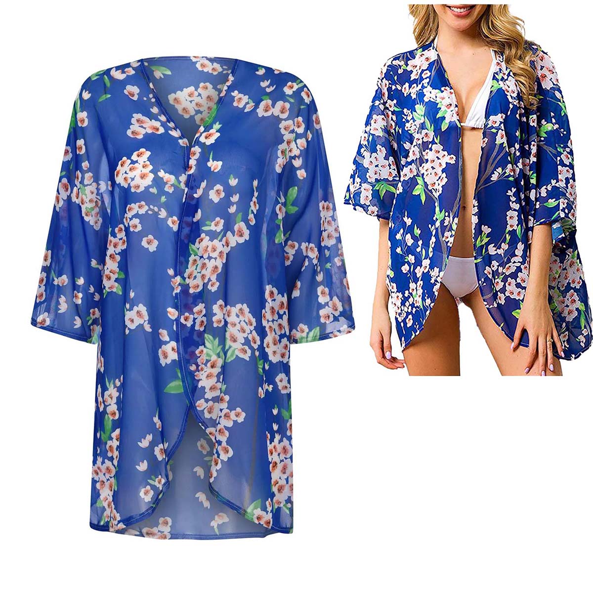 여성용 루즈 시스루 쉬폰 기모노 가디건 비치 수영복 캐 - Kimono Sheer Floral 리뷰 및 가격