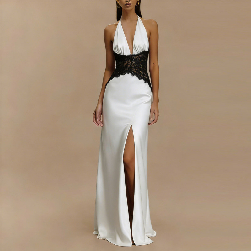 섹시한 백리스 홀터 맥시 드레스 핑크 새틴 레이스 하이 - Maxi Dress Halter 리뷰 및 가격