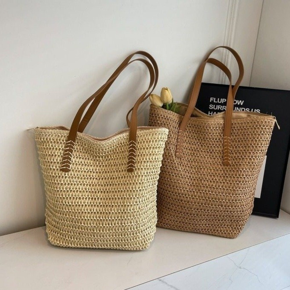 귀여운 단색 직조 밀짚 토트백 사각형 위빙 비치 핸드백 - Tote Bag Beach 리뷰 및 가격