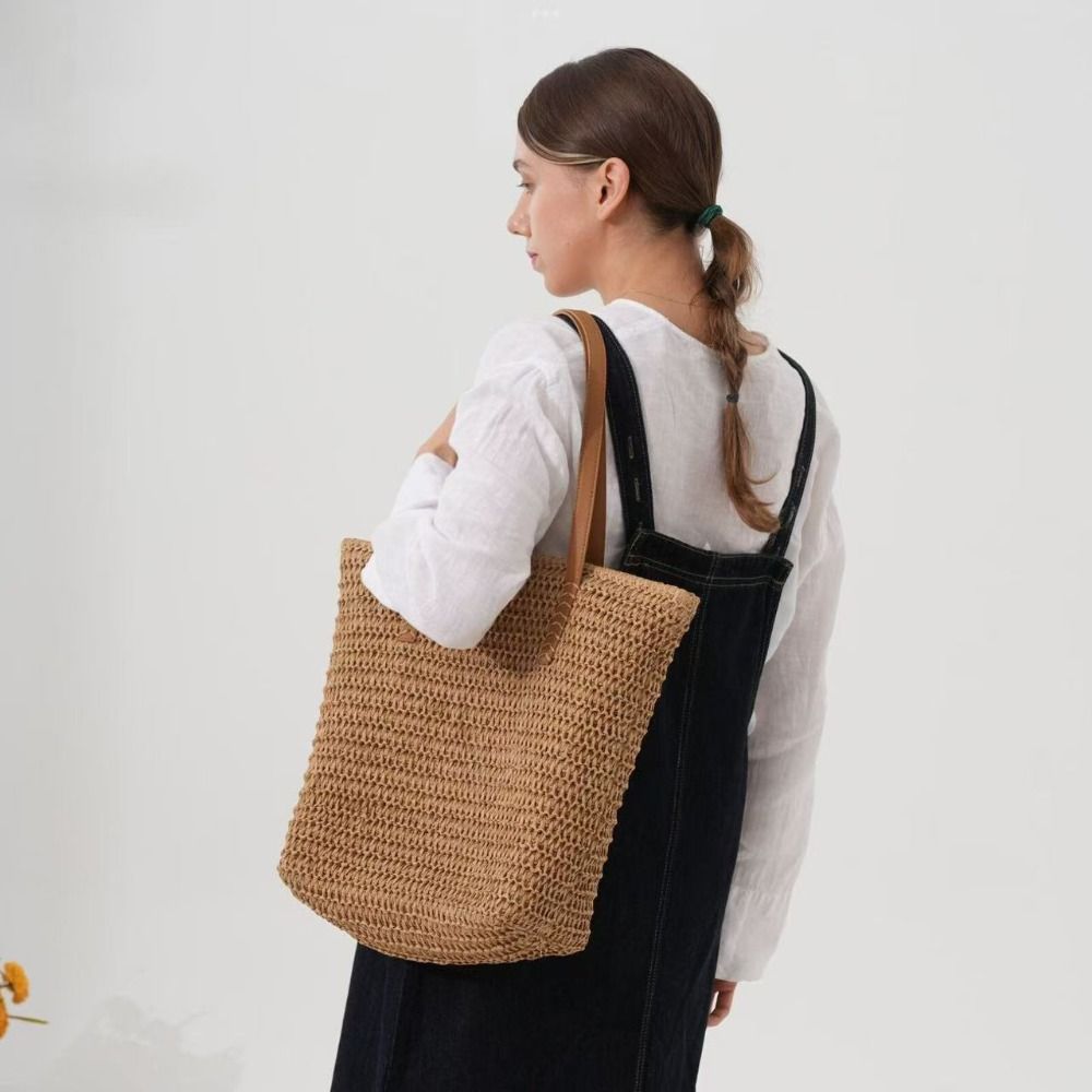 귀여운 단색 직조 밀짚 토트백 사각형 위빙 비치 핸드백 - Tote Bag Beach 리뷰 및 가격