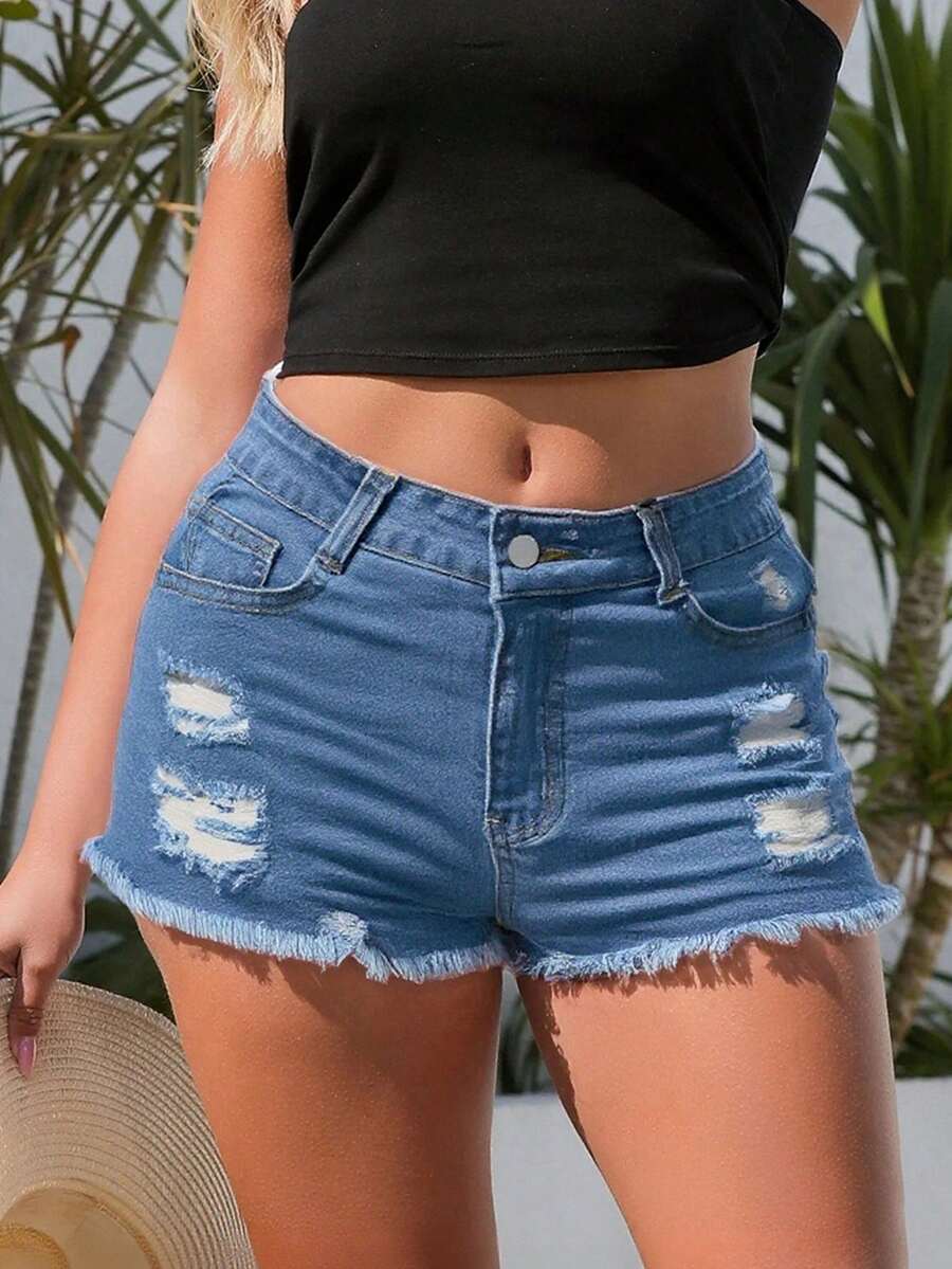 여성 데님 반바지 포켓 디테일 프레이드 밑단 스키니핏  - Shorts Denim Frayed 리뷰 및 가격