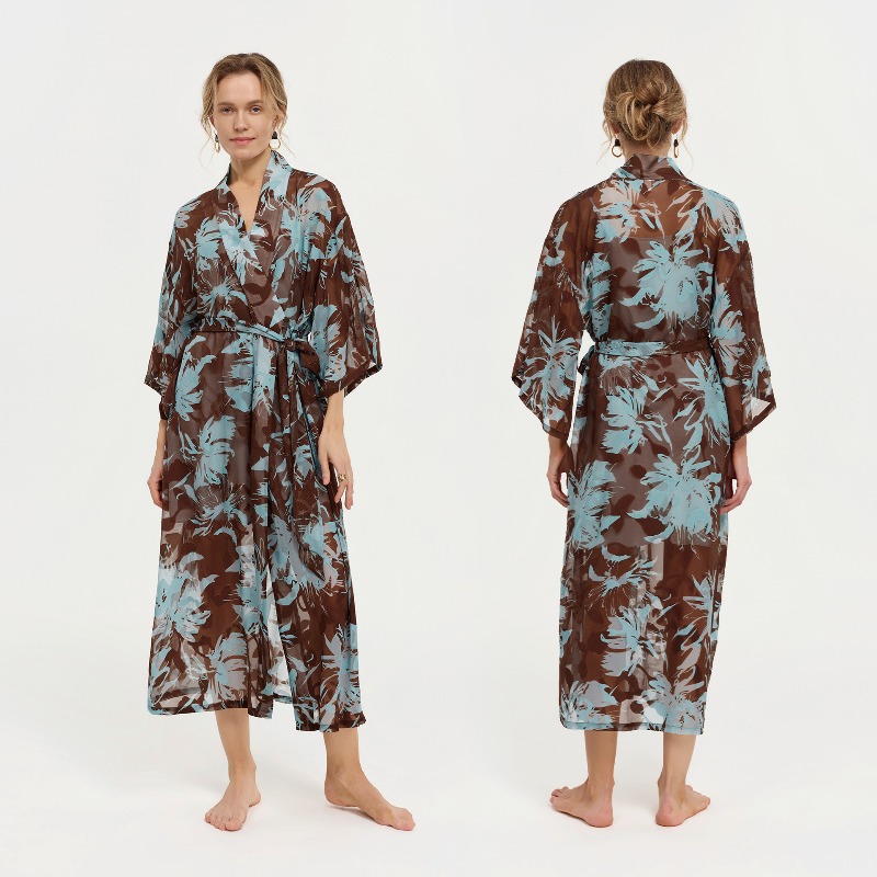여성용 블랙 화이트 잉크 플로럴 시스루 시폰 기모노 칼 - Kimono Sheer Floral 리뷰 및 가격