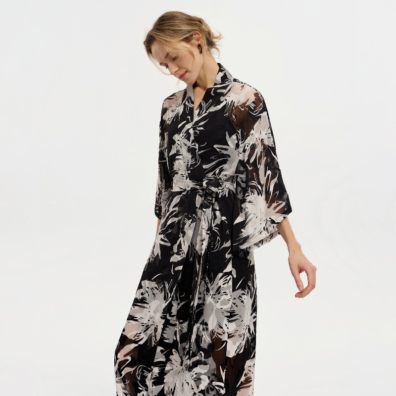 여성용 블랙 화이트 잉크 플로럴 시스루 시폰 기모노 칼 - Kimono Sheer Floral 리뷰 및 가격