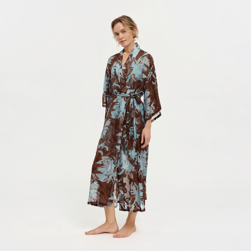 여성용 블랙 화이트 잉크 플로럴 시스루 시폰 기모노 칼 - Kimono Sheer Floral 리뷰 및 가격