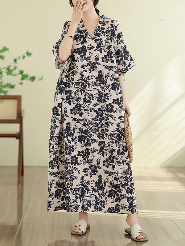 여름 플로럴 휴가 스타일 여행 V넥 레트로 롱 드레스  - Linen Dress Wrap 리뷰 및 가격