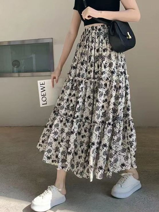 플로럴 프린트 A라인 미디 스커트 플러스 사이즈 신축성 - Midi Skirt Floral 리뷰 및 가격