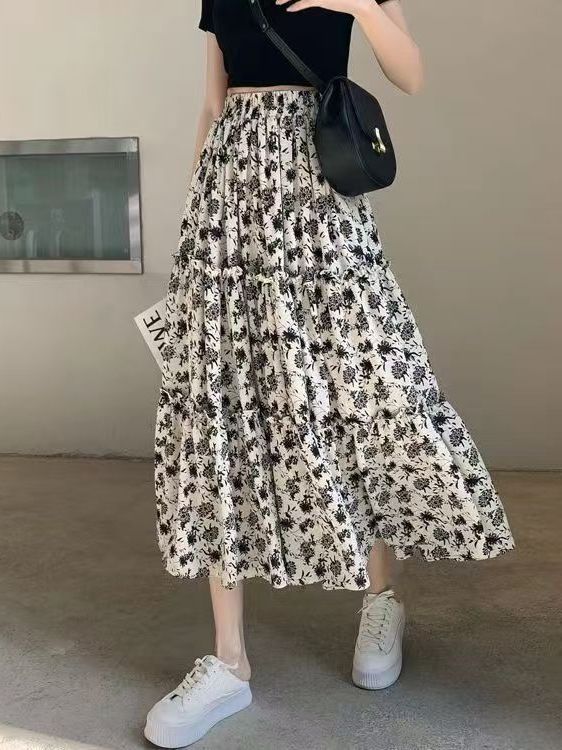 플로럴 프린트 A라인 미디 스커트 플러스 사이즈 신축성 - Midi Skirt Floral 리뷰 및 가격